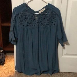 Loft 3/4 Sleeve Blue Pattern Long Sleeve